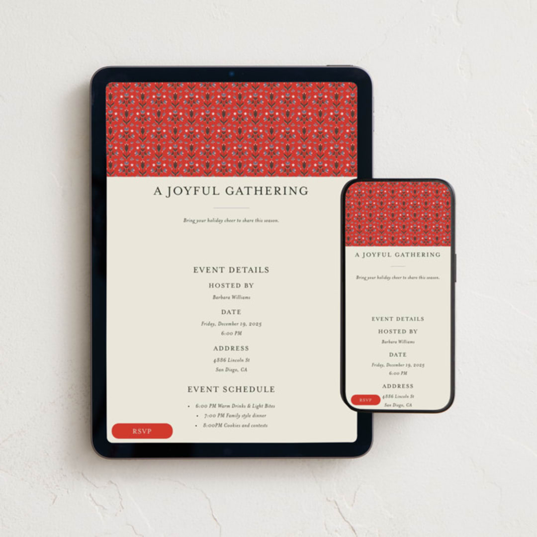 "Christmas Tapestry" - Online Holiday Party Invitations in Poppy by Ani Somi - Mobile + desktop layout