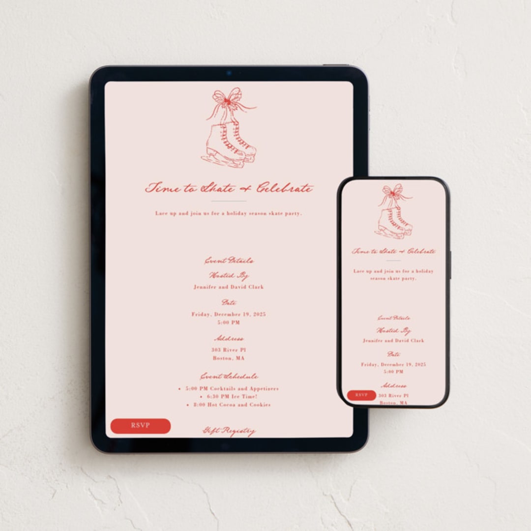 "Skatelle" - Online Holiday Party Invitations in Rose by Jelena Vuletic - Mobile + desktop layout