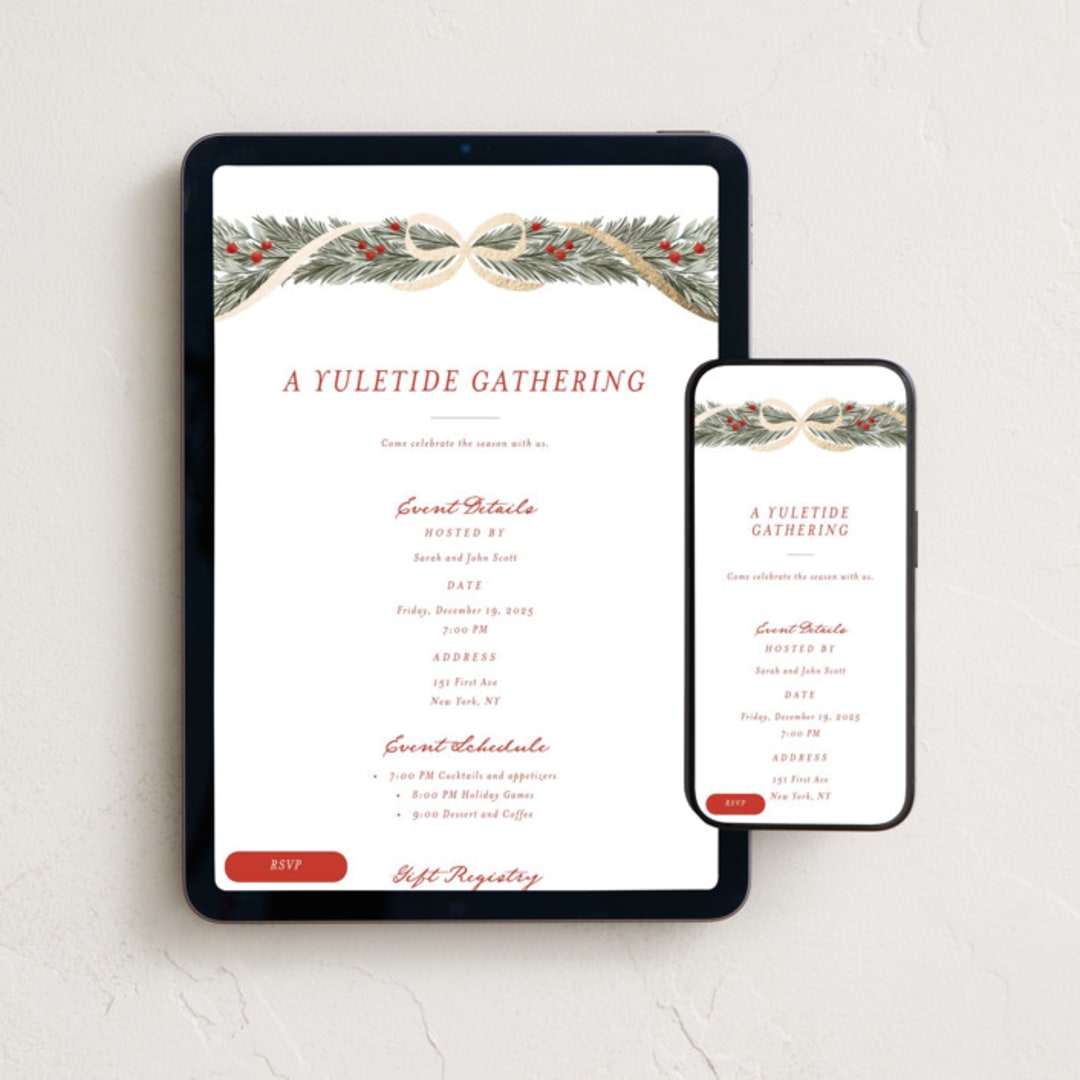 "Garland Frame" - Online Holiday Party Invitations in Holly Berry by Leah Bisch - Mobile + desktop layout