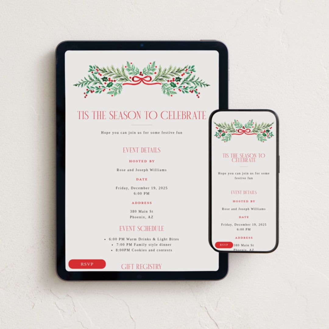 "Holiday Pines" - Online Holiday Party Invitations in Festive by Alethea and Ruth - Mobile + desktop layout