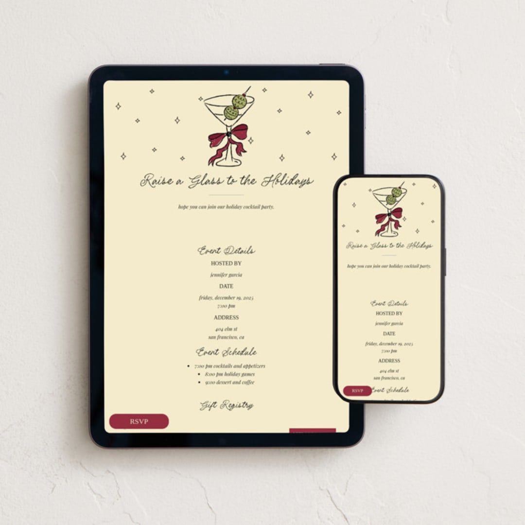 "Cin Cin!" - Online Holiday Party Invitations in Holly Berry by Helena Vitto - Mobile + desktop layout