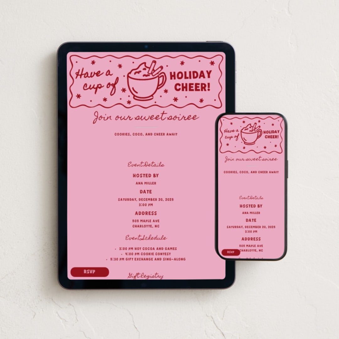 "Holiday Cheer" - Online Holiday Party Invitations in Raspberry by Jennifer Lew - Mobile + desktop layout