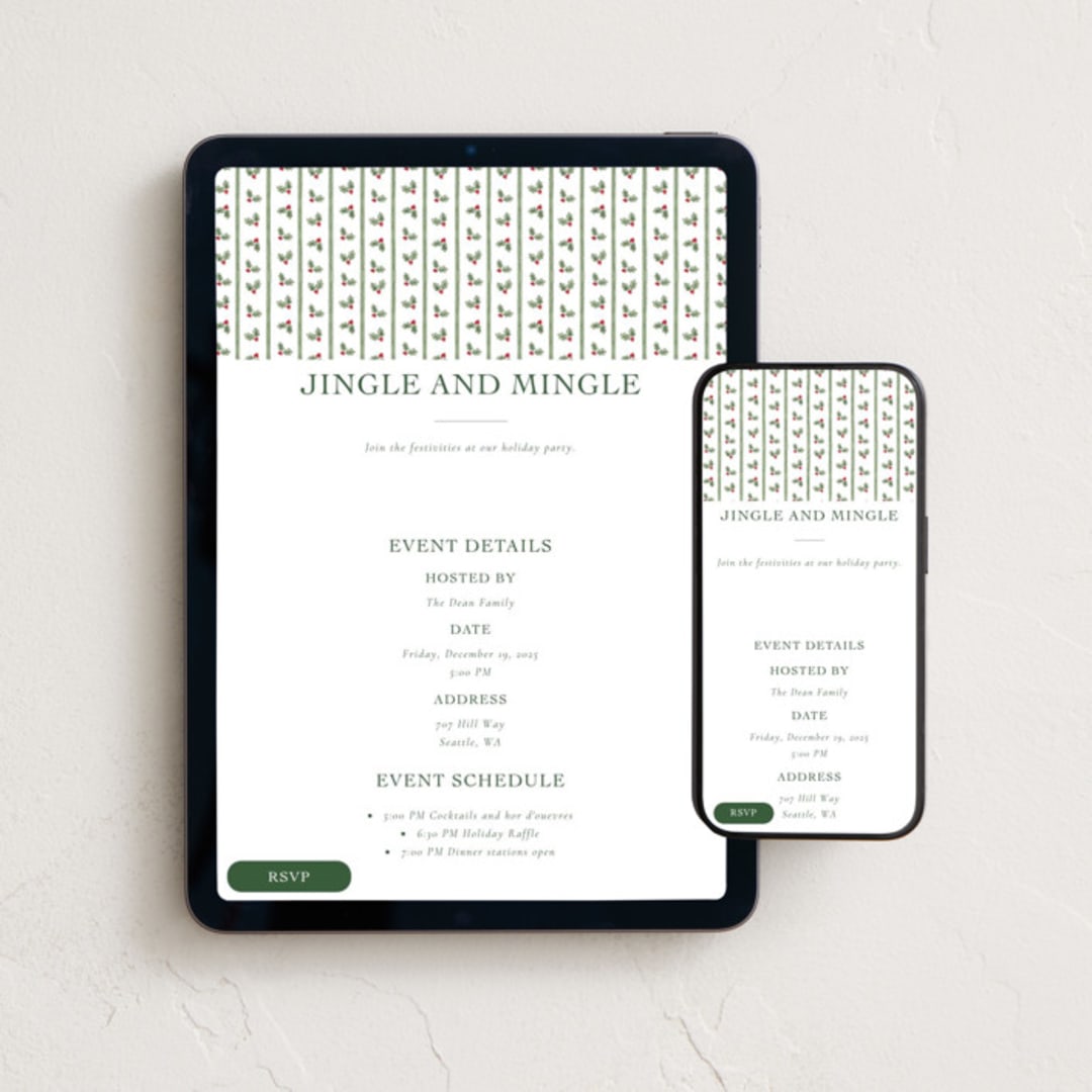 "Holly Berry Frame" - Online Holiday Party Invitations in Snow by Lauren Jopling - Mobile + desktop layout