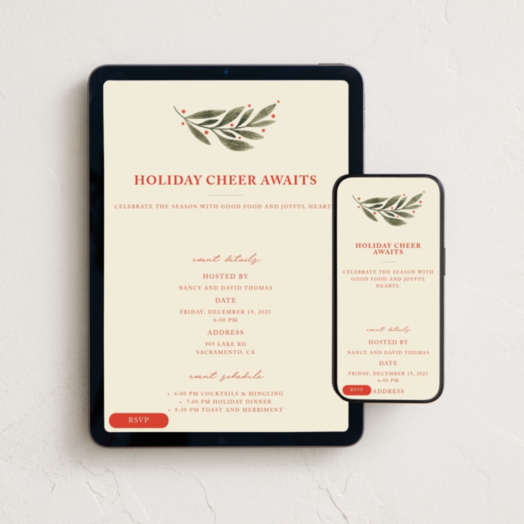 "Botanical Scallop Frame" - Online Holiday Party Invitations in Wintergreen by Kristen Magee - Mobile + desktop layout