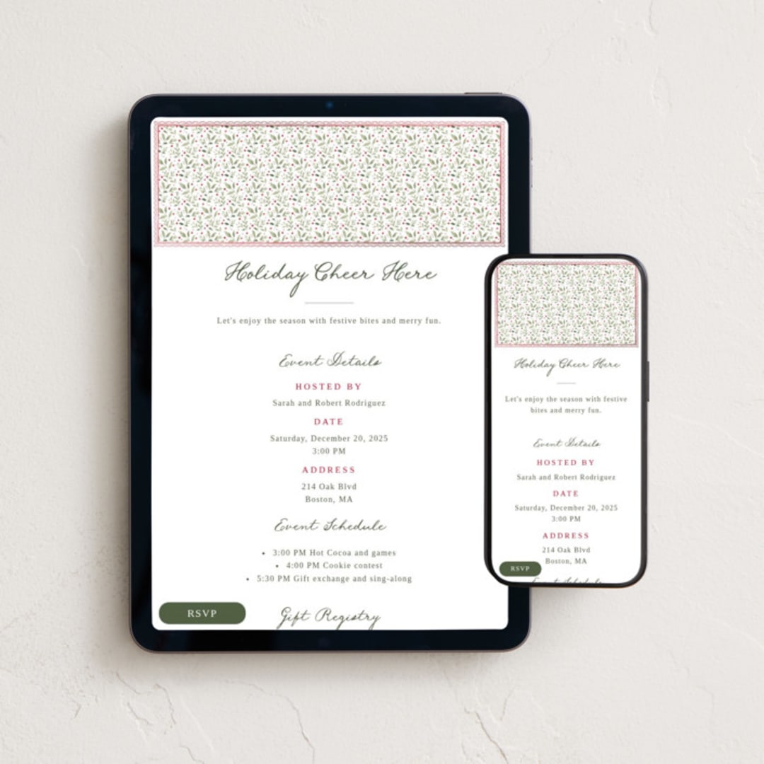 "Mirror Foliage" - Online Holiday Party Invitations in Holly Berry by Everett Paper Goods - Mobile + desktop layout