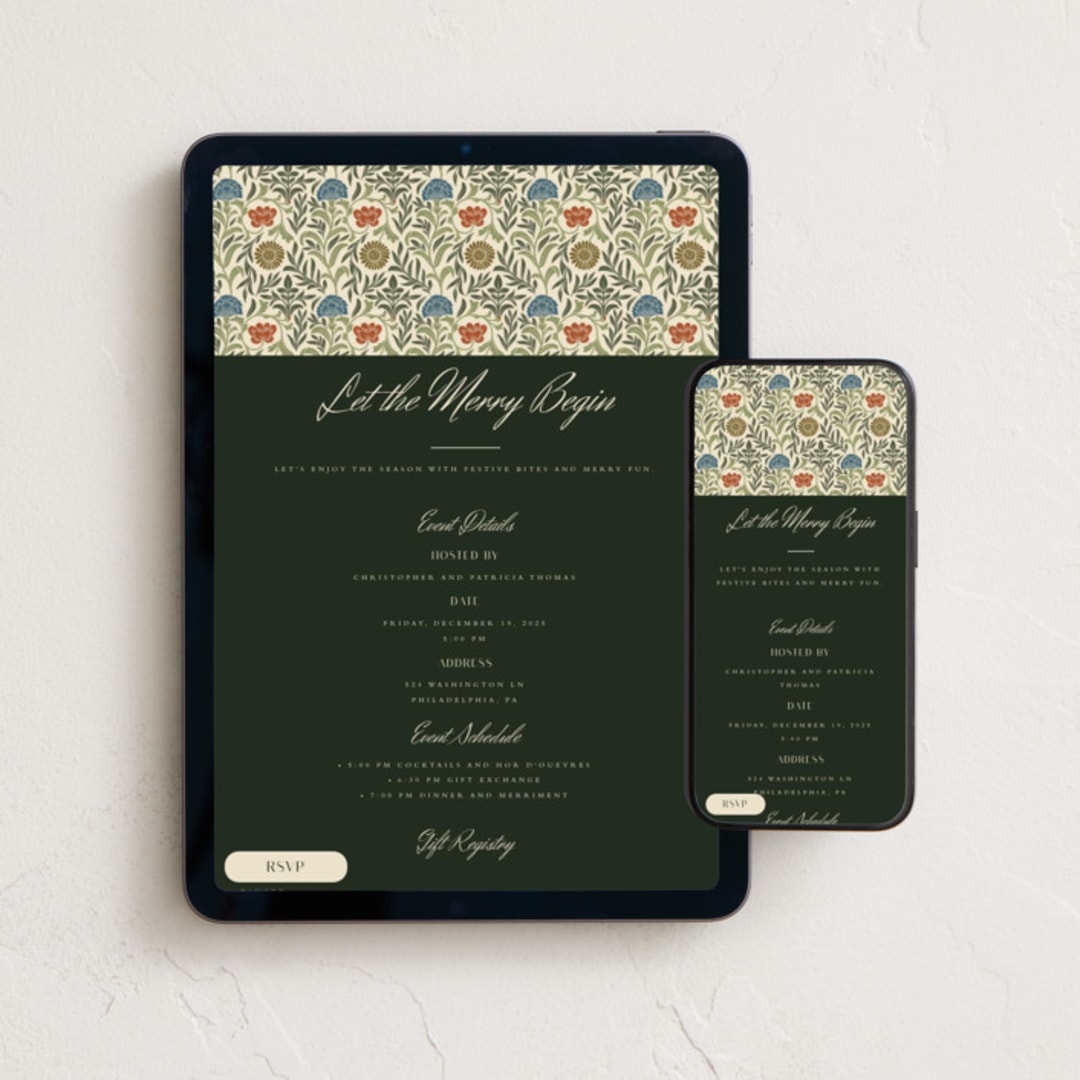 "Morrisish" - Online Holiday Party Invitations in Pine by Danie Romrell - Mobile + desktop layout