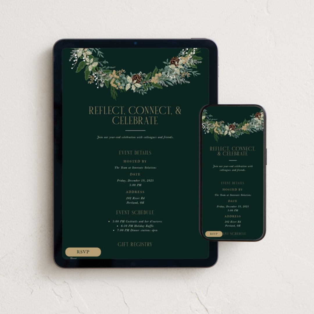 "Holiday Vine" - Online Holiday Party Invitations in Juniper by Susan Moyal - Mobile + desktop layout