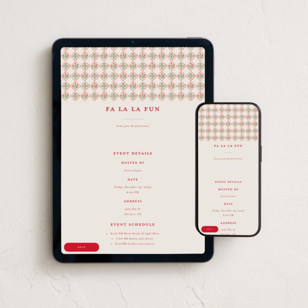 "Gretchen" - Online Holiday Party Invitations in Ivory by Petra Kern - Mobile + desktop layout