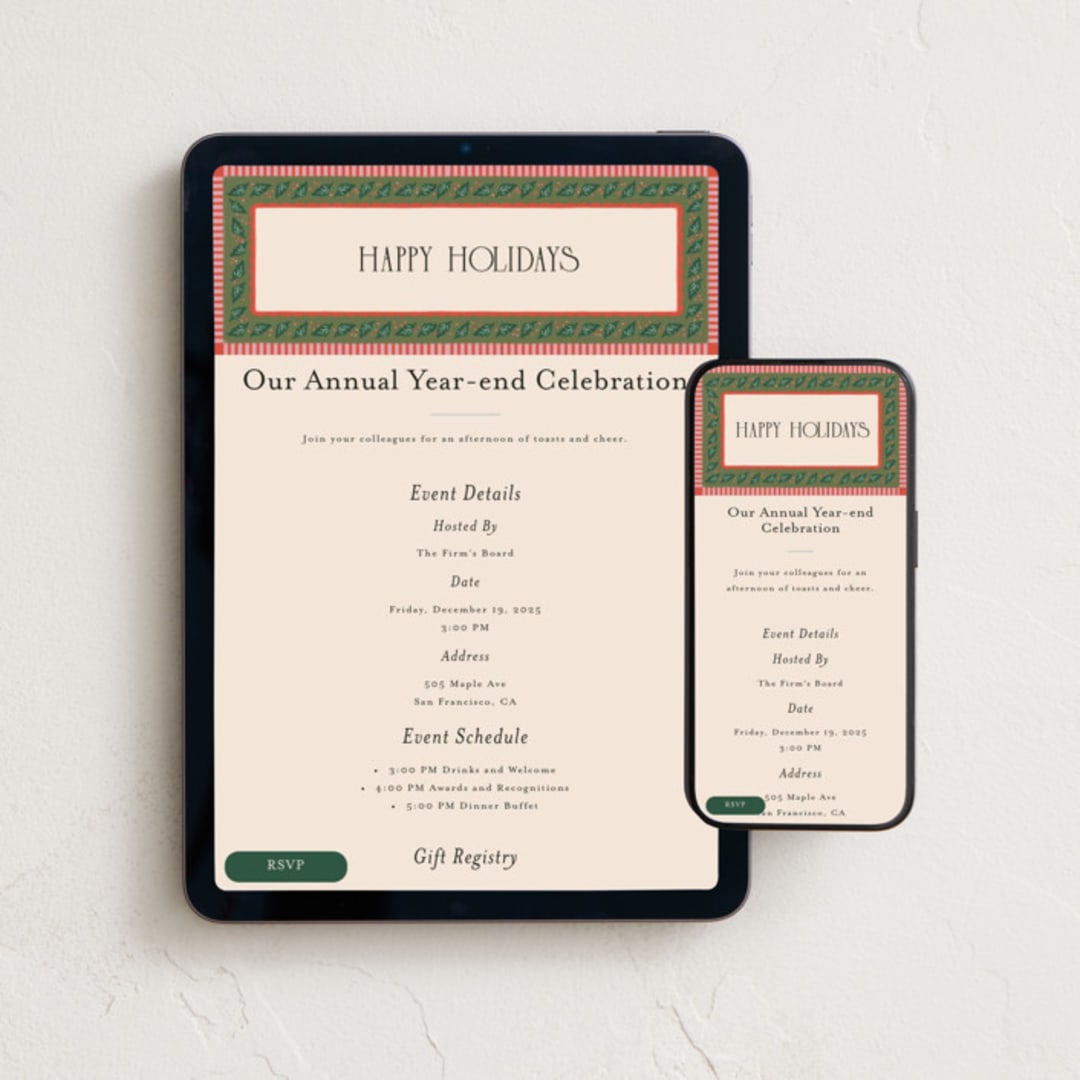"Francie" - Online Holiday Party Invitations in Pine Needle by Julie Murray - Mobile + desktop layout