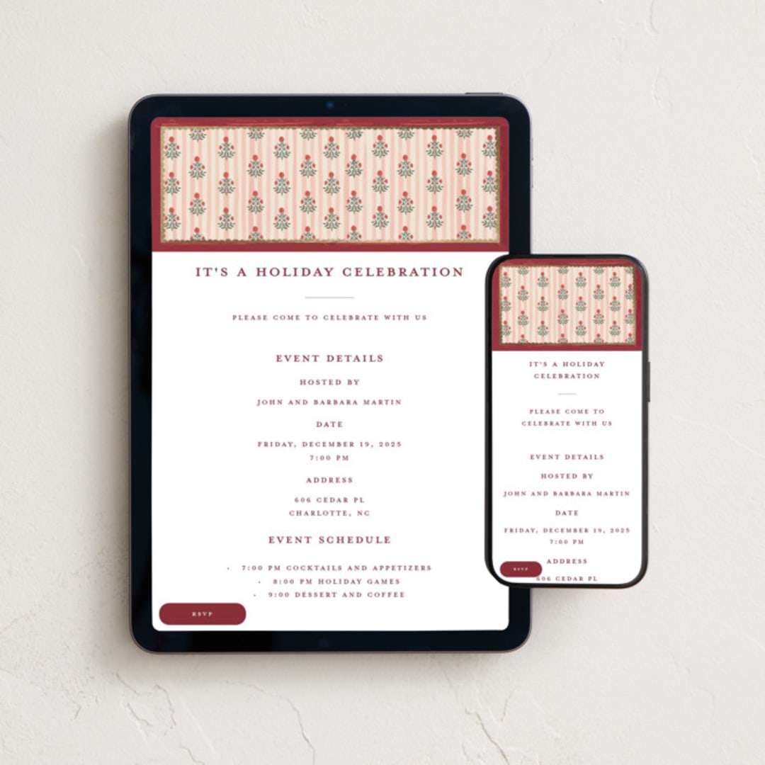 "Block Print Frame" - Online Holiday Party Invitations in Berry by Teju Reval - Mobile + desktop layout