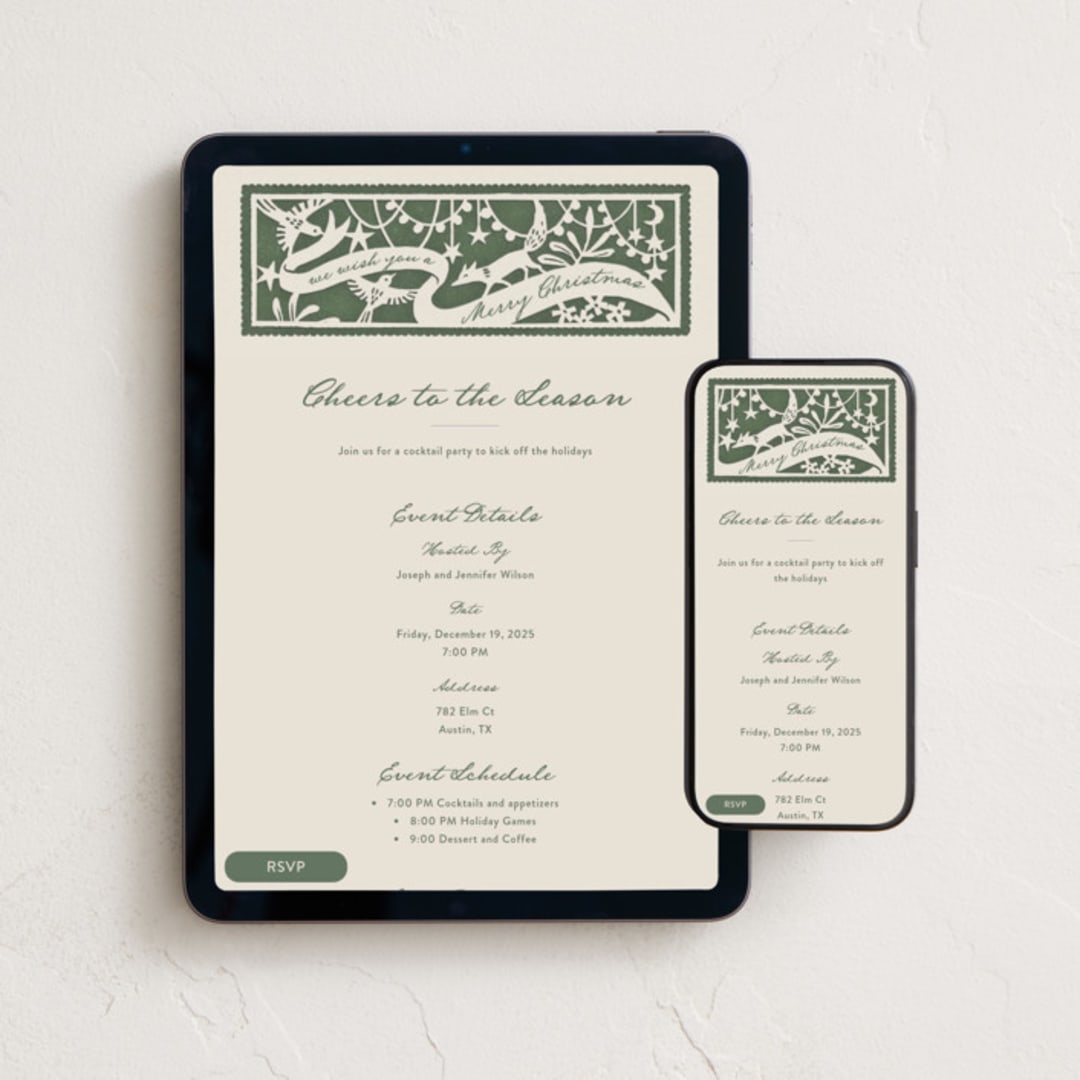 "Woodland Papercut" - Online Holiday Party Invitations in Pine by Leia Matt - Mobile + desktop layout