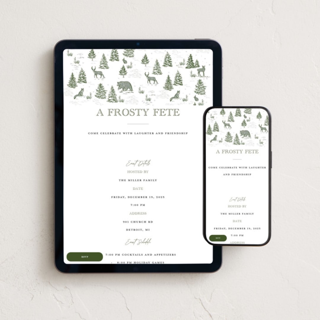 "Forest Animals" - Online Holiday Party Invitations in Pine by Jenna Holcomb - Mobile + desktop layout