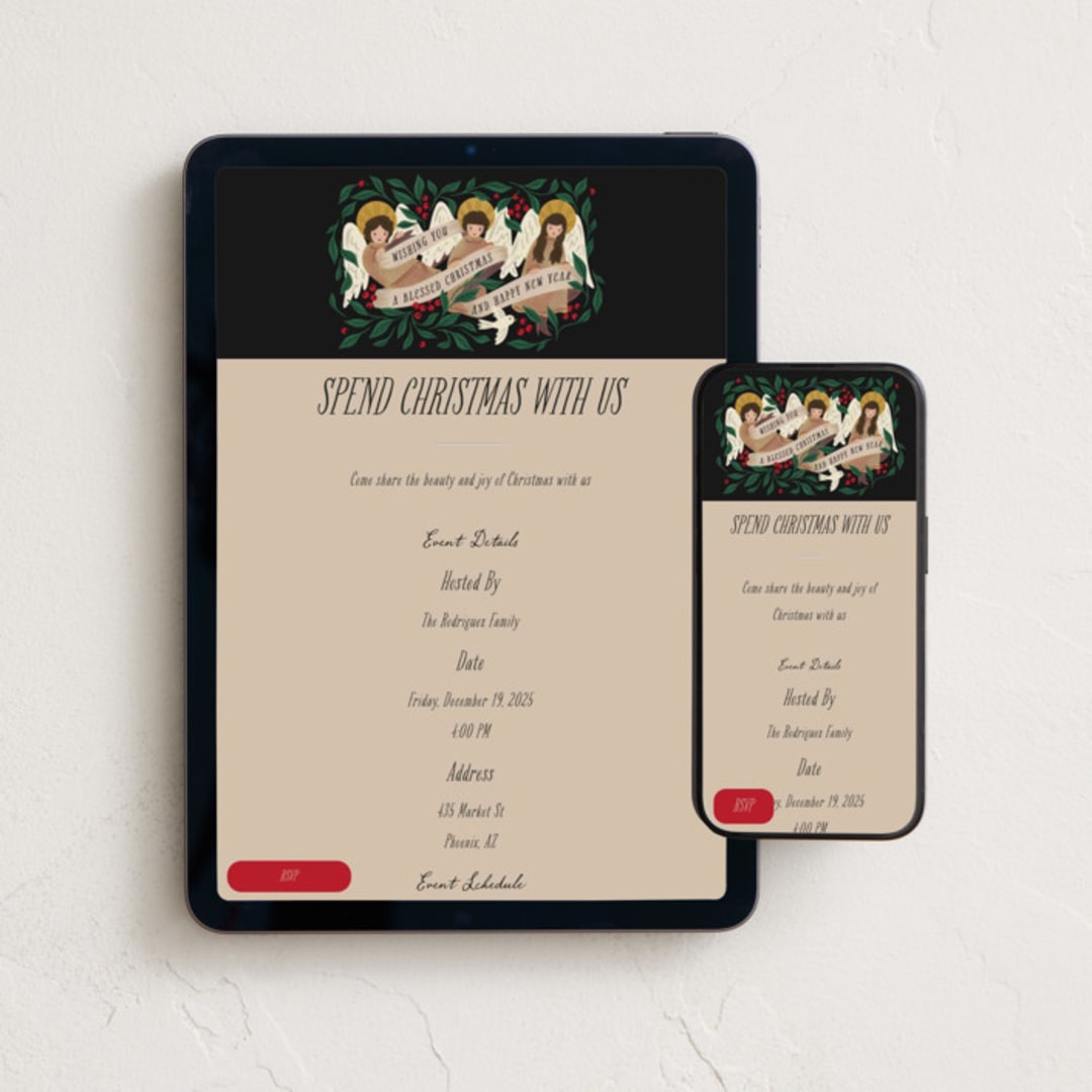"angels sing" - Online Holiday Party Invitations in Ruby by Grae - Mobile + desktop layout