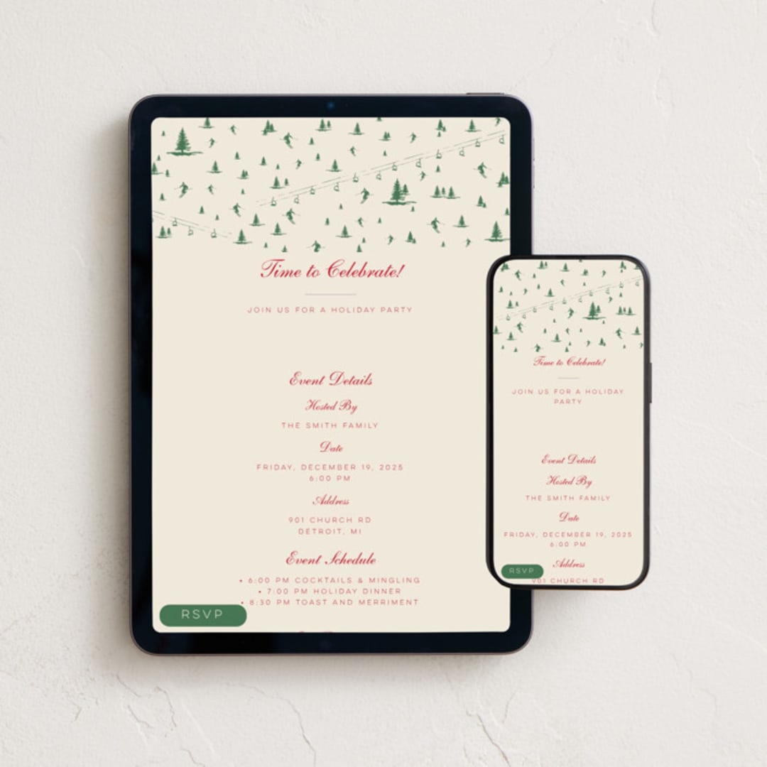 "Ski Time" - Online Holiday Party Invitations in Sage by Jen Ramsey - Mobile + desktop layout