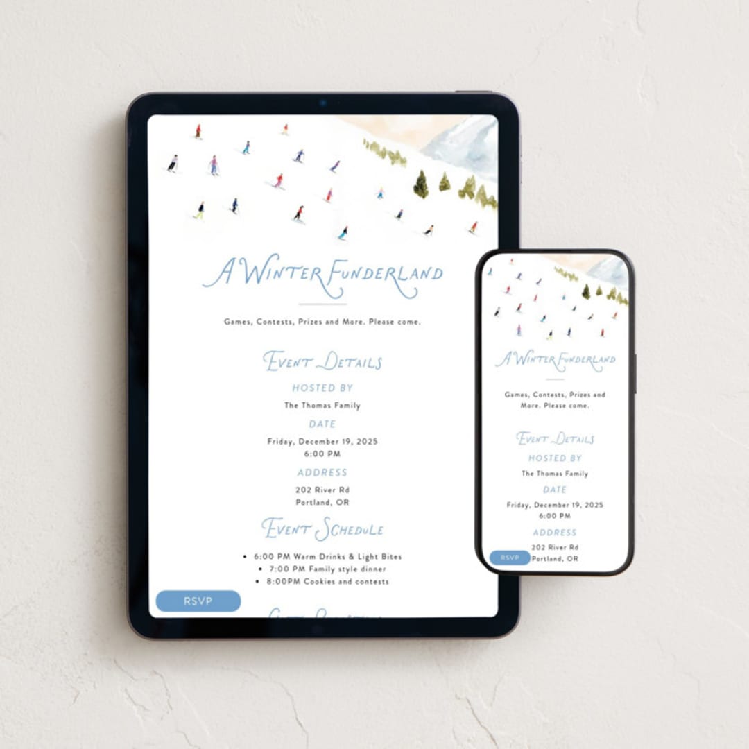 "Tis the Skison" - Online Holiday Party Invitations in Snow by Lindsay Megahed - Mobile + desktop layout