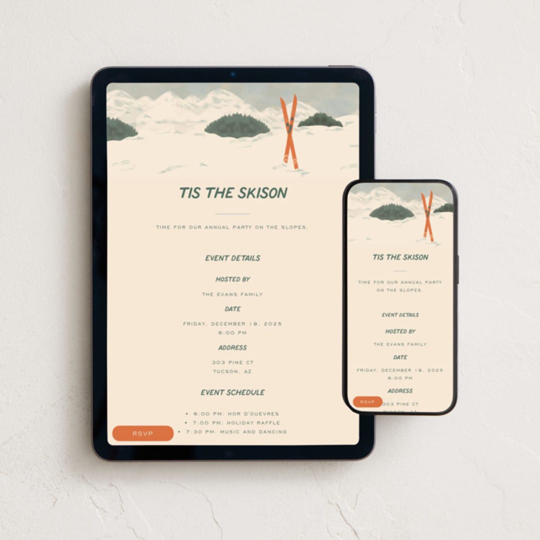 "Vintage Ski season" - Online Holiday Party Invitations in Pine Needle by Creo Study - Mobile + desktop layout