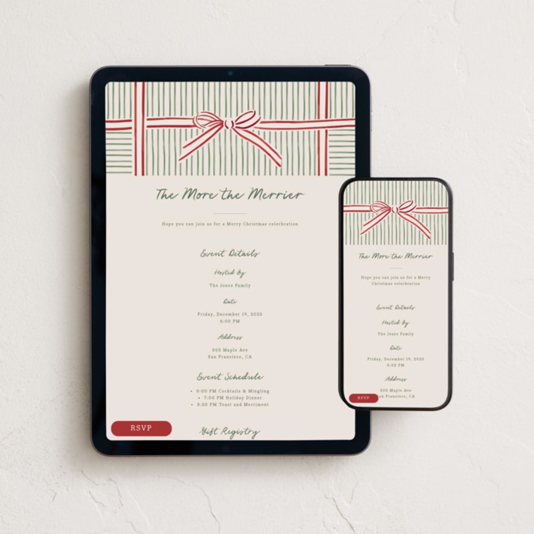 "Holiday Wrap" - Online Holiday Party Invitations in Moss by Chris Griffith - Mobile + desktop layout