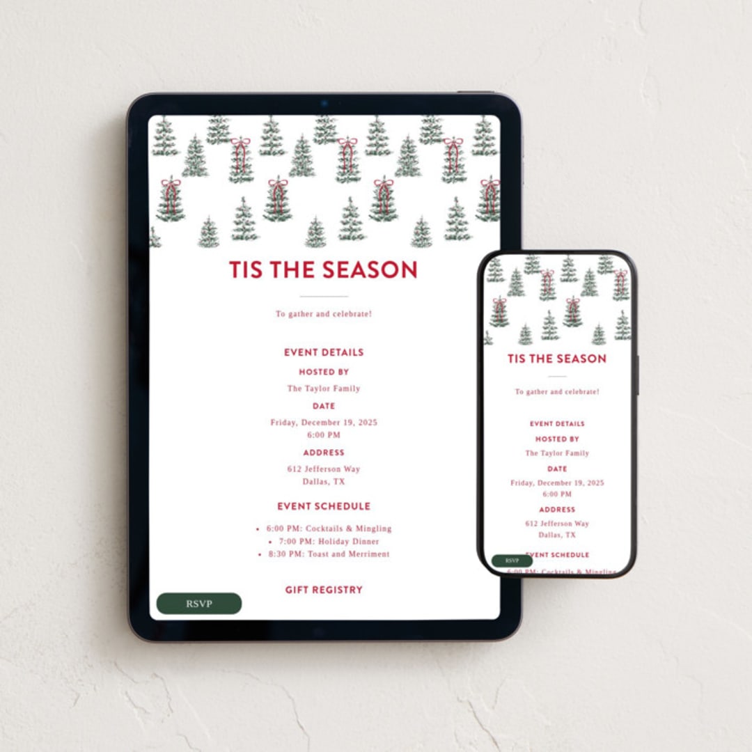 "Festive Forest" - Online Holiday Party Invitations in Snow by Angela Garrick - Mobile + desktop layout