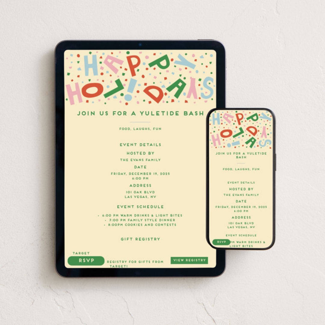 "Confetti Type Party" - Online Holiday Party Invitations in Cozy Confetti by Alisa Galitsyna - Mobile + desktop layout