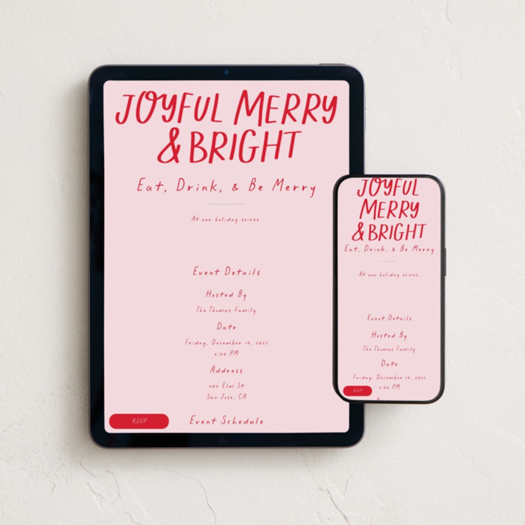 "Joyful Merry Bright" - Online Holiday Party Invitations in Blush by AK Graphics - Mobile + desktop layout