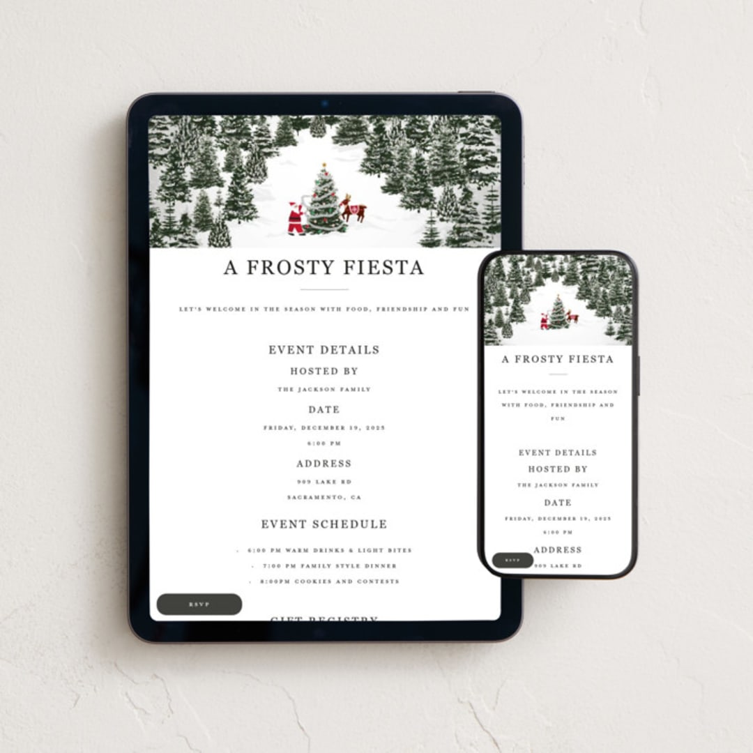 "Christmas Forest" - Online Holiday Party Invitations in Coal by Jennifer Lew - Mobile + desktop layout