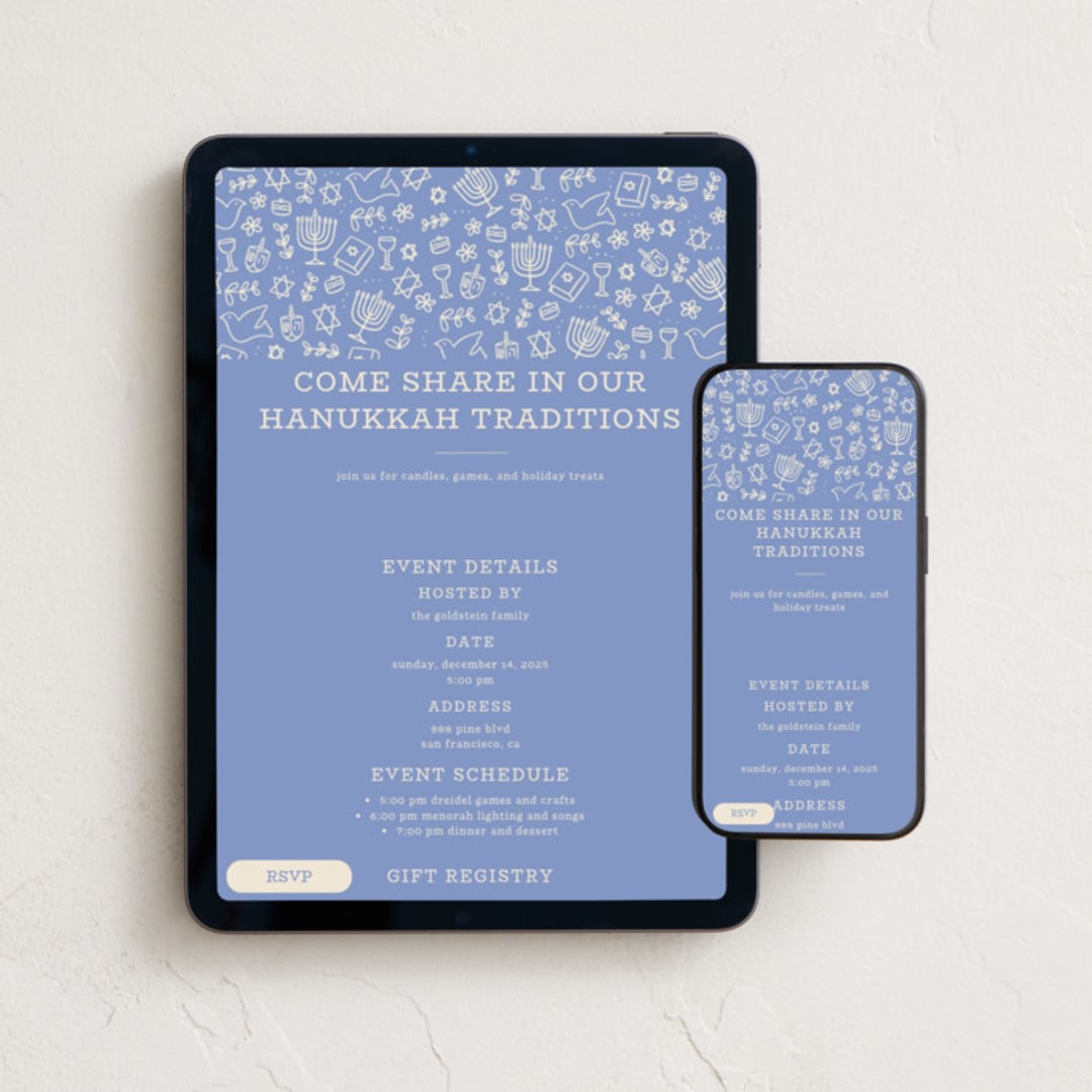 "Warmth Of The Lights" - Online Holiday Party Invitations in Robin Blue by Abbigail Lim - Mobile + desktop layout