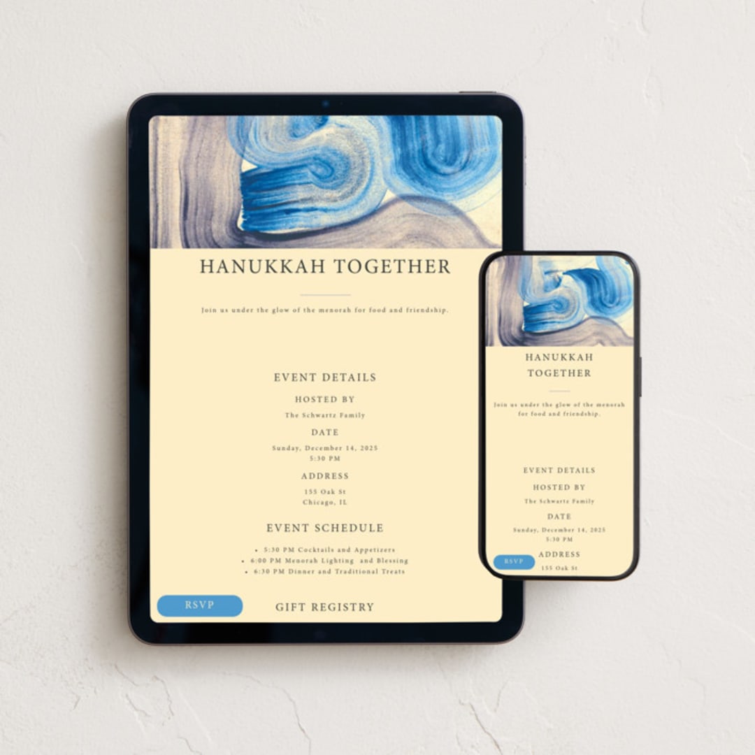 "blue painting" - Online Holiday Party Invitations in Sky by Sumak Studio - Mobile + desktop layout