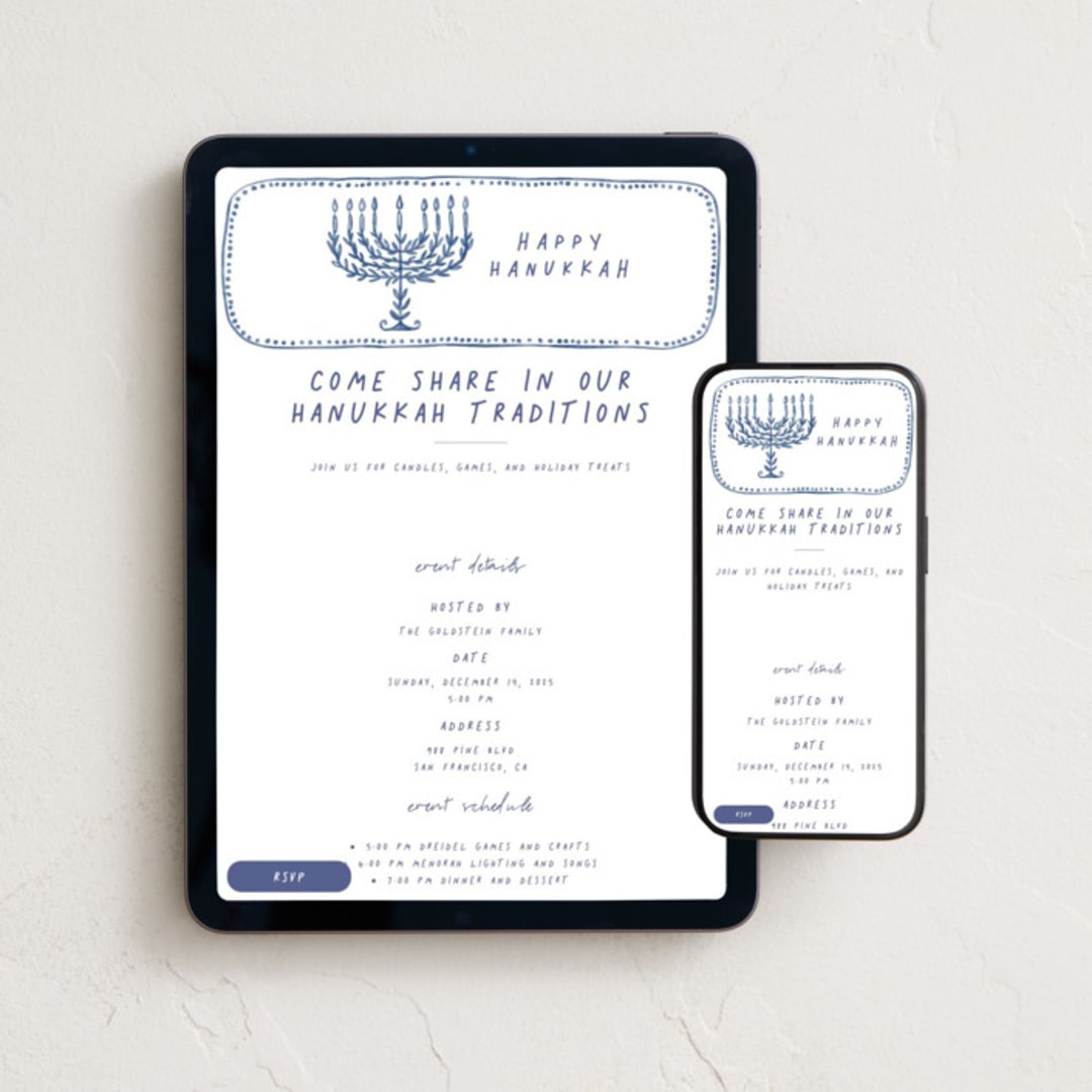 "watercolor menorah" - Online Holiday Party Invitations in Lake by Anastasia Makarova - Mobile + desktop layout