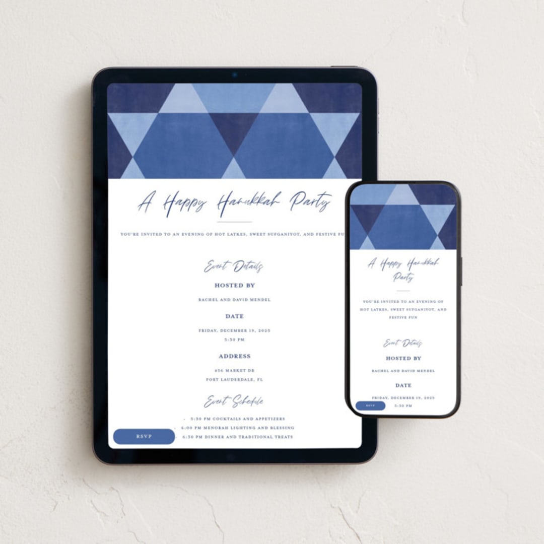 "Hanukkah Star" - Online Holiday Party Invitations in Denim by Robert and Stella - Mobile + desktop layout