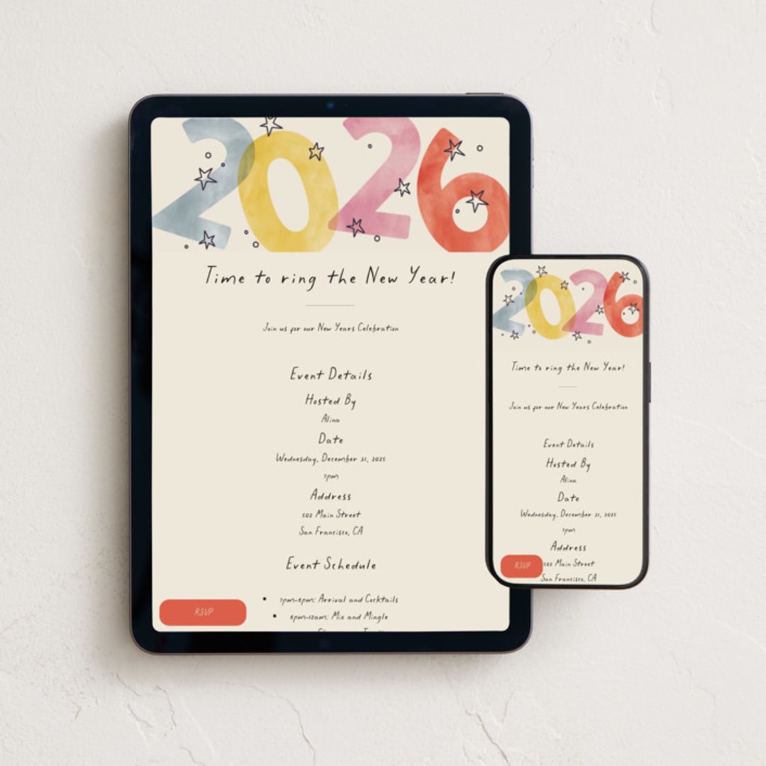 "New Year Stars" - Online Holiday Party Invitations in Party by Pixel and Hank - Mobile + desktop layout