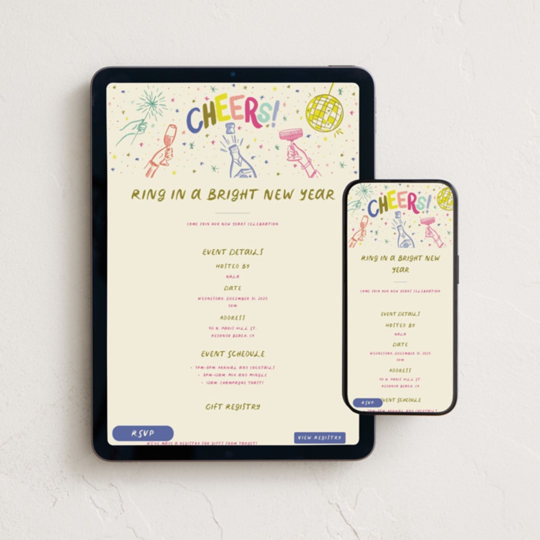"NYE" - Online Holiday Party Invitations in Champagne by Jenna Holcomb - Mobile + desktop layout