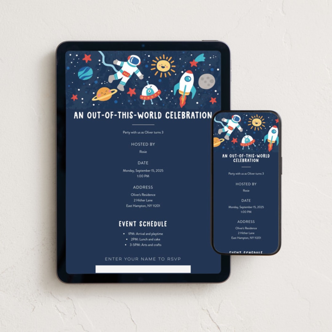 "space age" - Online Kids Birthday Invitations in Midnight by peetie design - Mobile + desktop layout