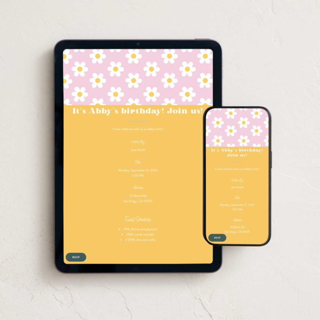 "Daisys" - Online Kids Birthday Invitations in Daisy by Little Print Design - Mobile + desktop layout