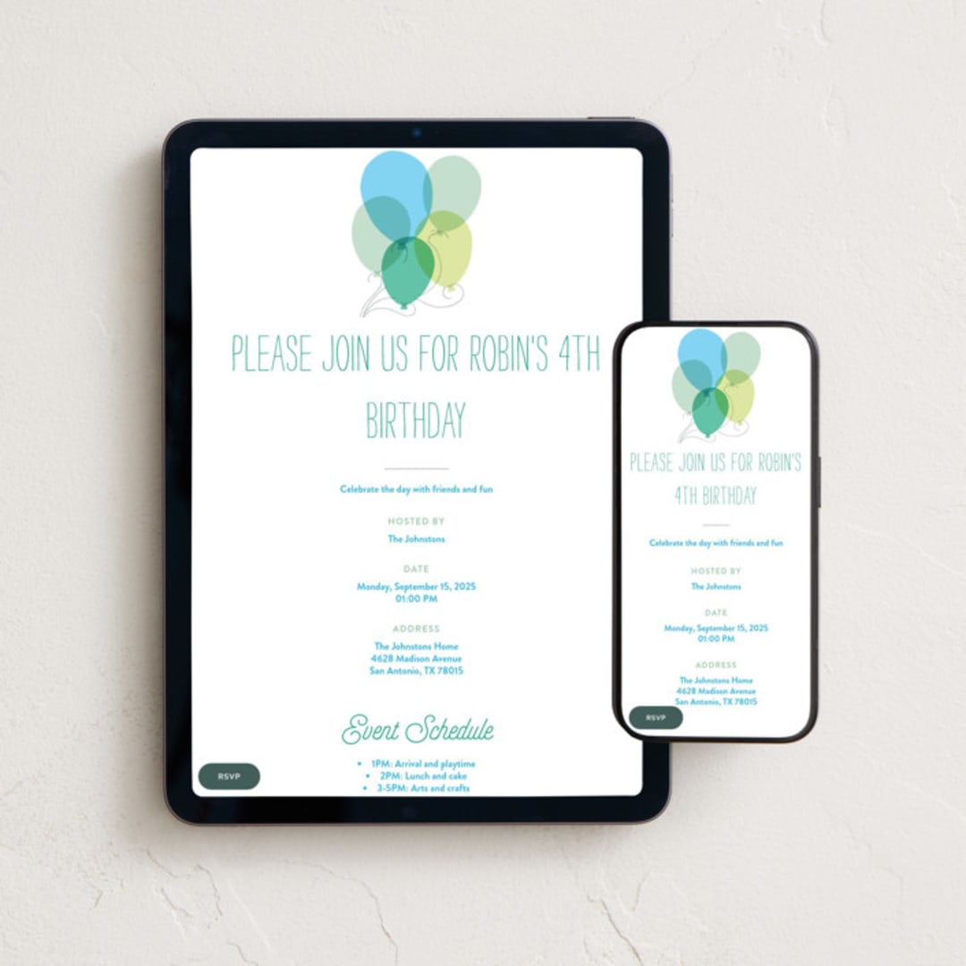 "balloon party" - Online Kids Birthday Invitations in Azure by Alethea and Ruth - Mobile + desktop layout