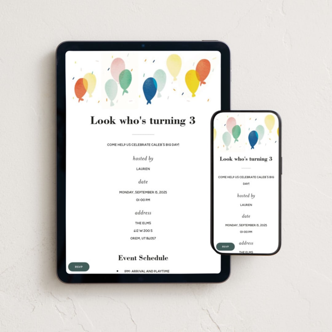 "balloon overlay" - Online Kids Birthday Invitations in Sea by Stephanie Hawkes - Mobile + desktop layout