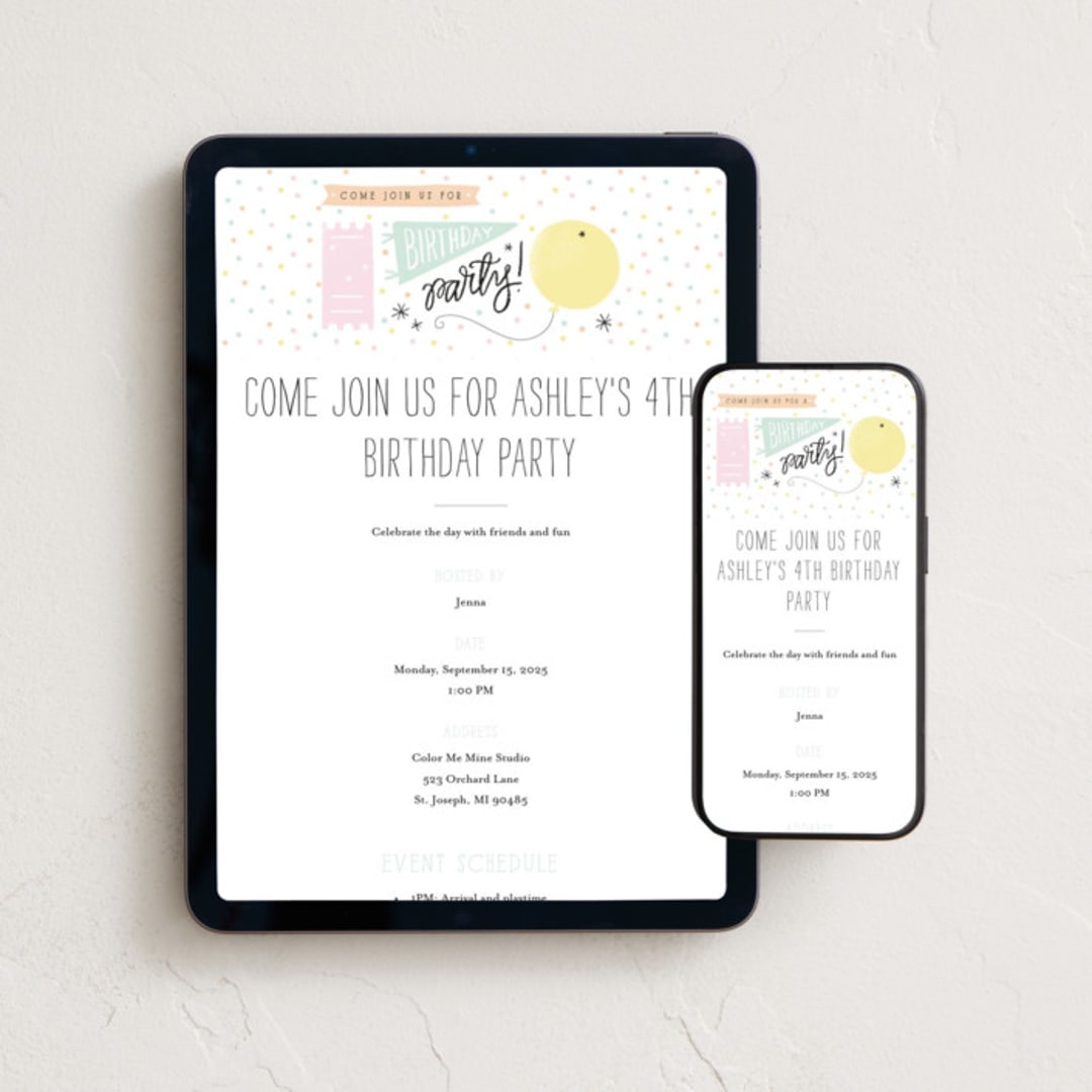 "Details details" - Online Kids Birthday Invitations in Cotton Candy by Jennifer Wick - Mobile + desktop layout