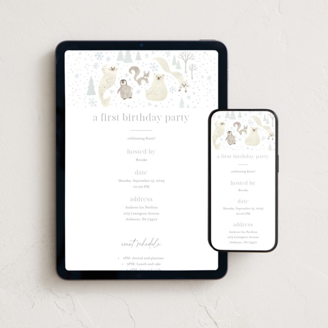"Arctic friends" - Online Kids Birthday Invitations in Seafoam by Jennifer Wick - Mobile + desktop layout