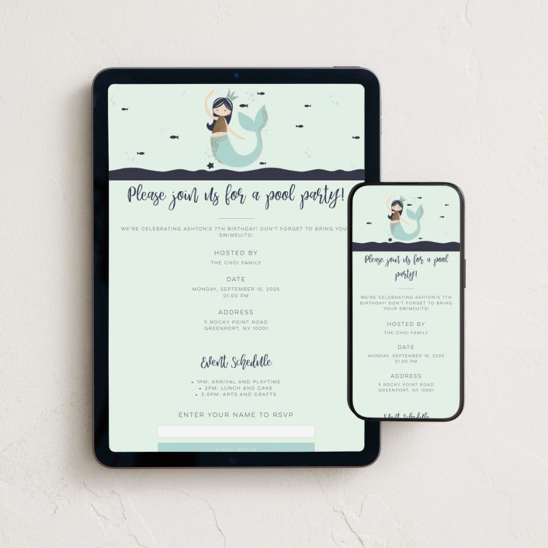 "glitter mermaid" - Online Kids Birthday Invitations in Deep Sea by peetie design - Mobile + desktop layout