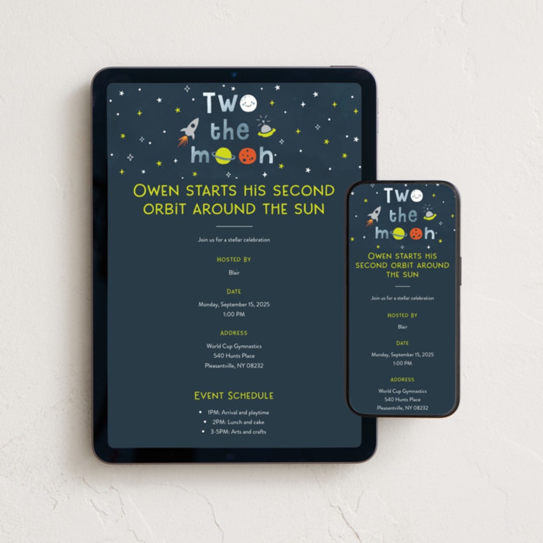 "Two the moon" - Online Kids Birthday Invitations in Midnight by Annie Holmquist - Mobile + desktop layout