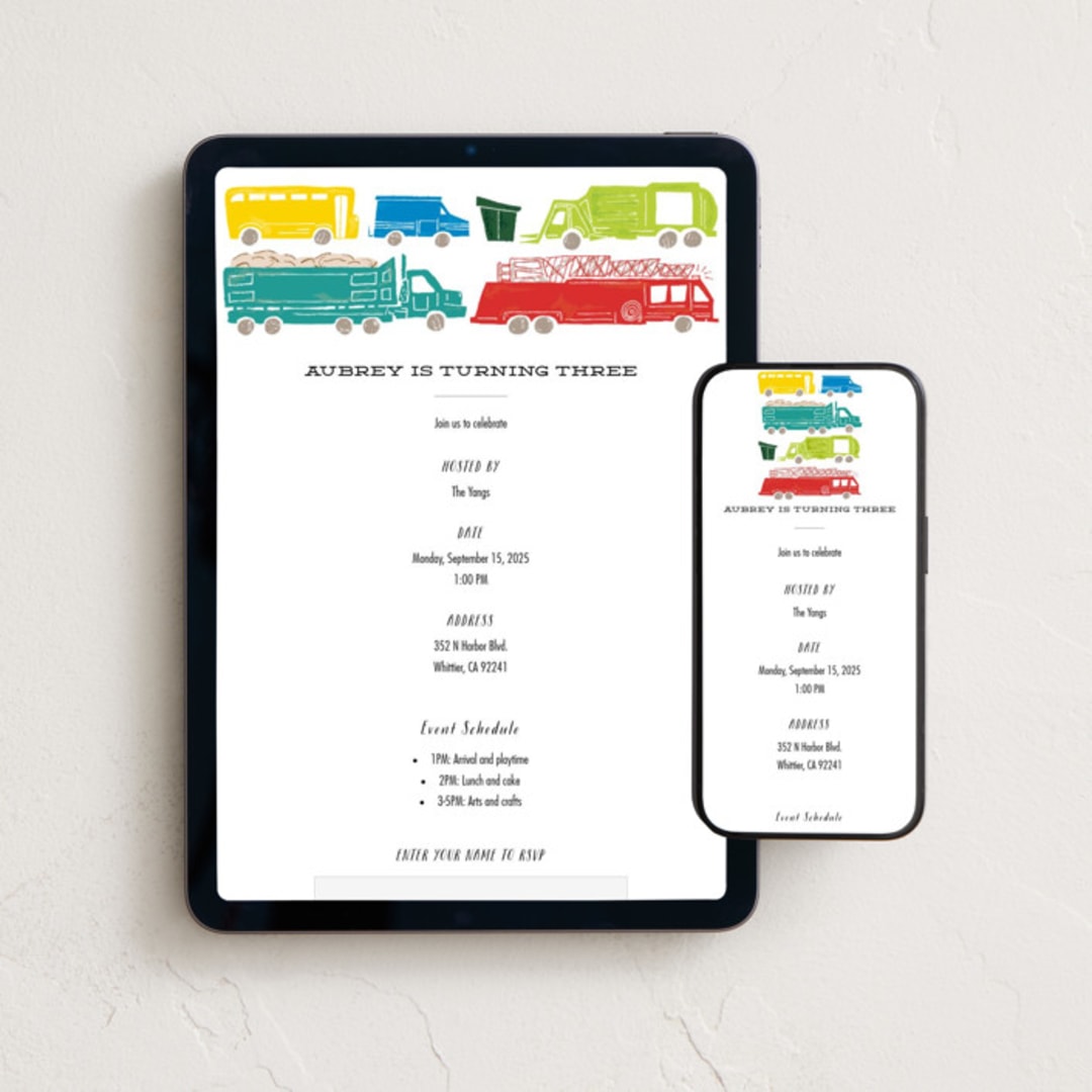 "Things that G0" - Online Kids Birthday Invitations in Bright Turquoise by Shiny Penny Studio - Mobile + desktop layout