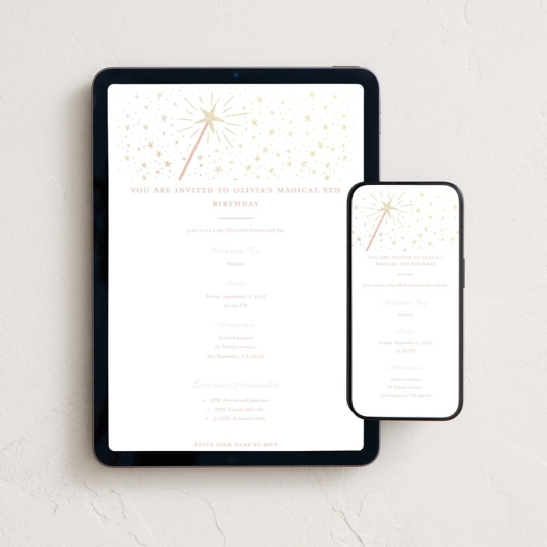 "Magical wand" - Online Kids Birthday Invitations in Cotton Candy by Jackie Crawford - Mobile + desktop layout