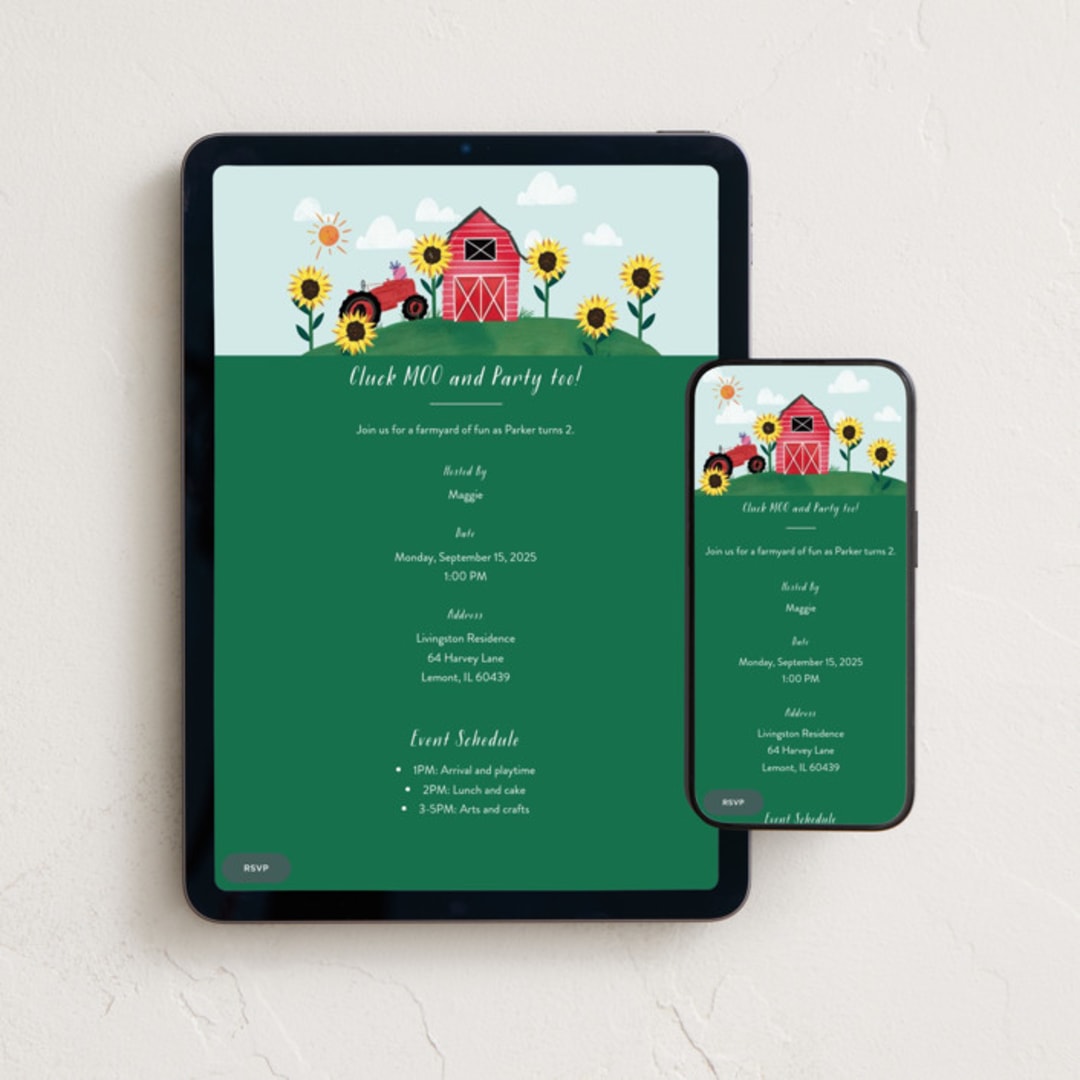 "Barnyard Birthday" - Online Kids Birthday Invitations in Garden by Jackie Crawford - Mobile + desktop layout