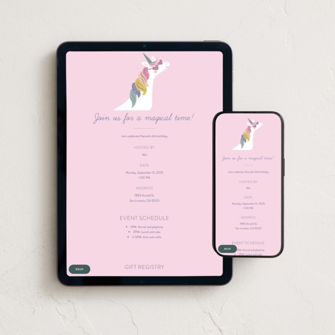 "fabulous unicorn" - Online Kids Birthday Invitations in Lavender by Karidy Walker - Mobile + desktop layout
