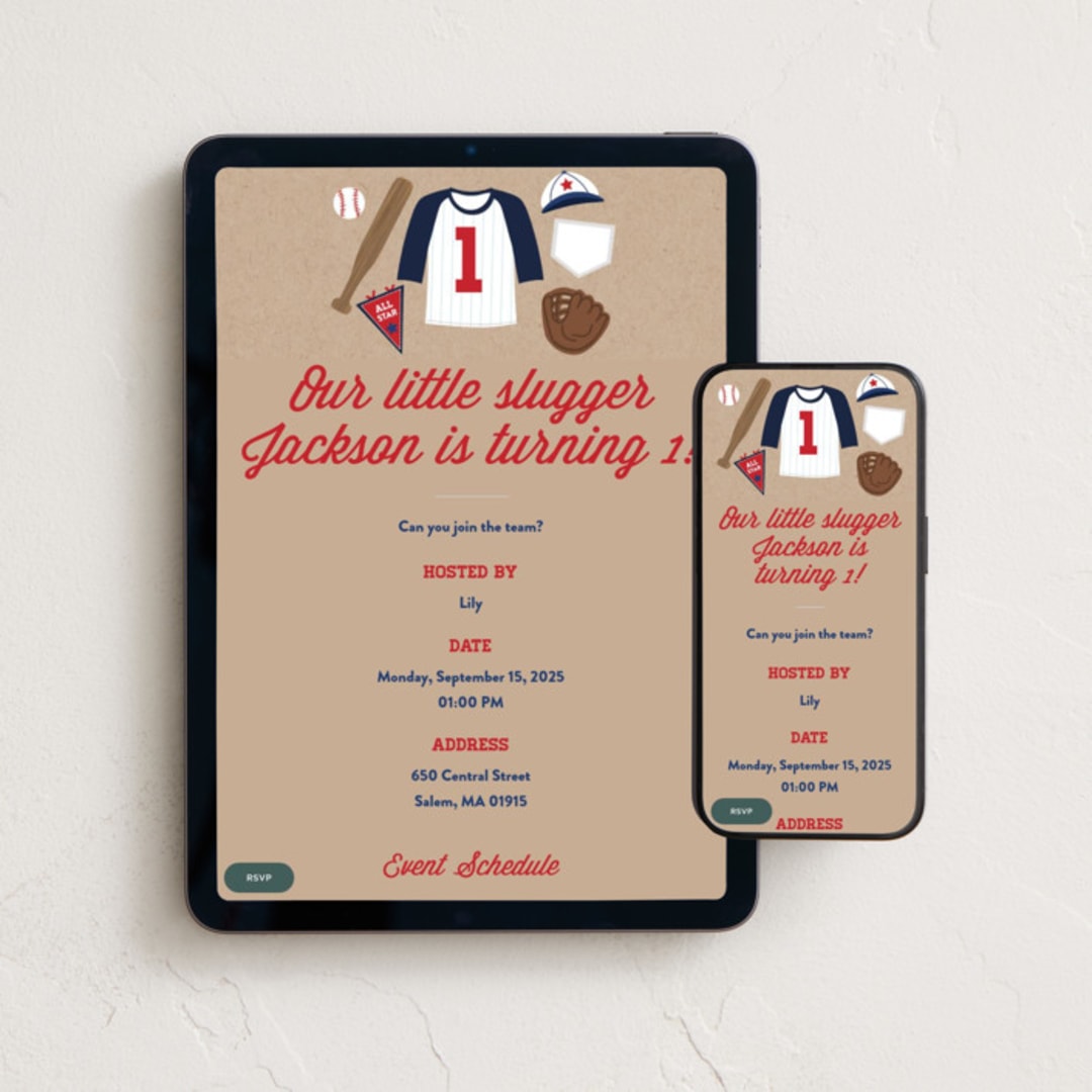 "Little Slugger" - Online Kids Birthday Invitations in Patriotic by One Swell Studio - Mobile + desktop layout