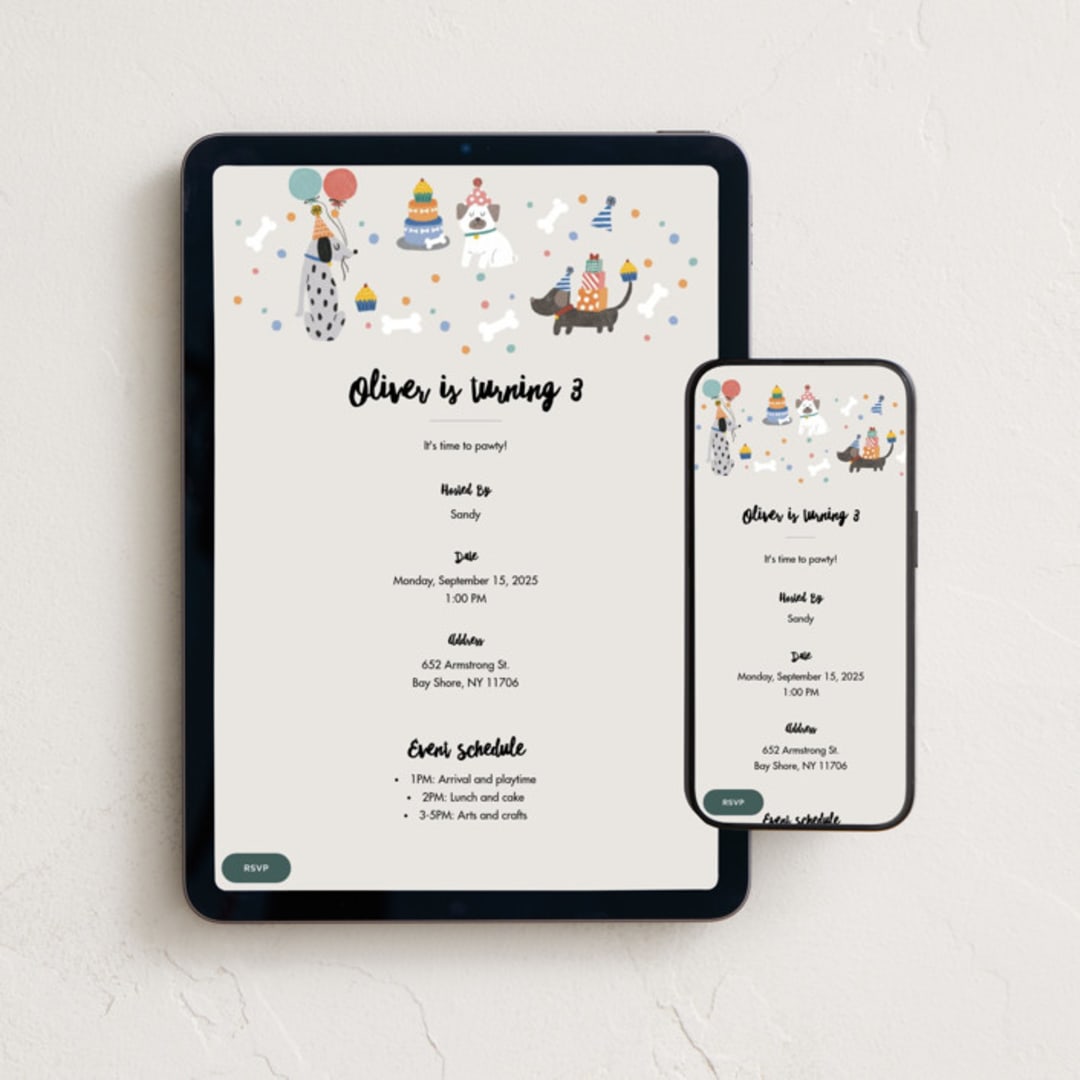 "Party Puppers" - Online Kids Birthday Invitations in Classic by Lehan Veenker - Mobile + desktop layout