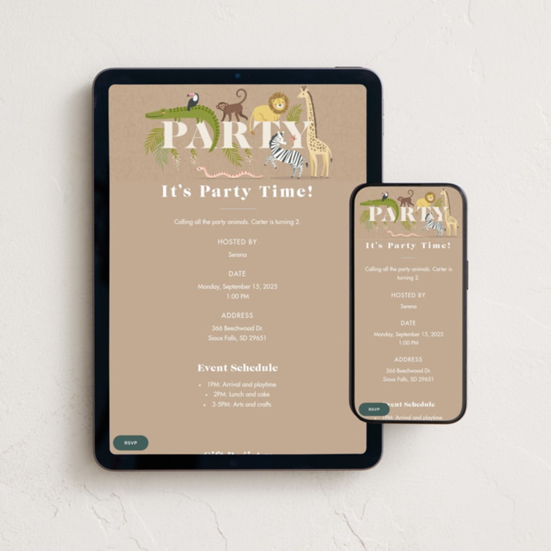 "safari party animals" - Online Kids Birthday Invitations in Linen by Karidy Walker - Mobile + desktop layout