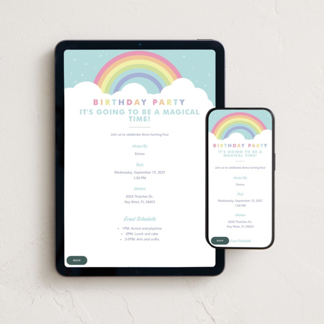 "Pastel Rainbow Sparkles" - Online Kids Birthday Invitations in Mint by Maria Alou - Mobile + desktop layout