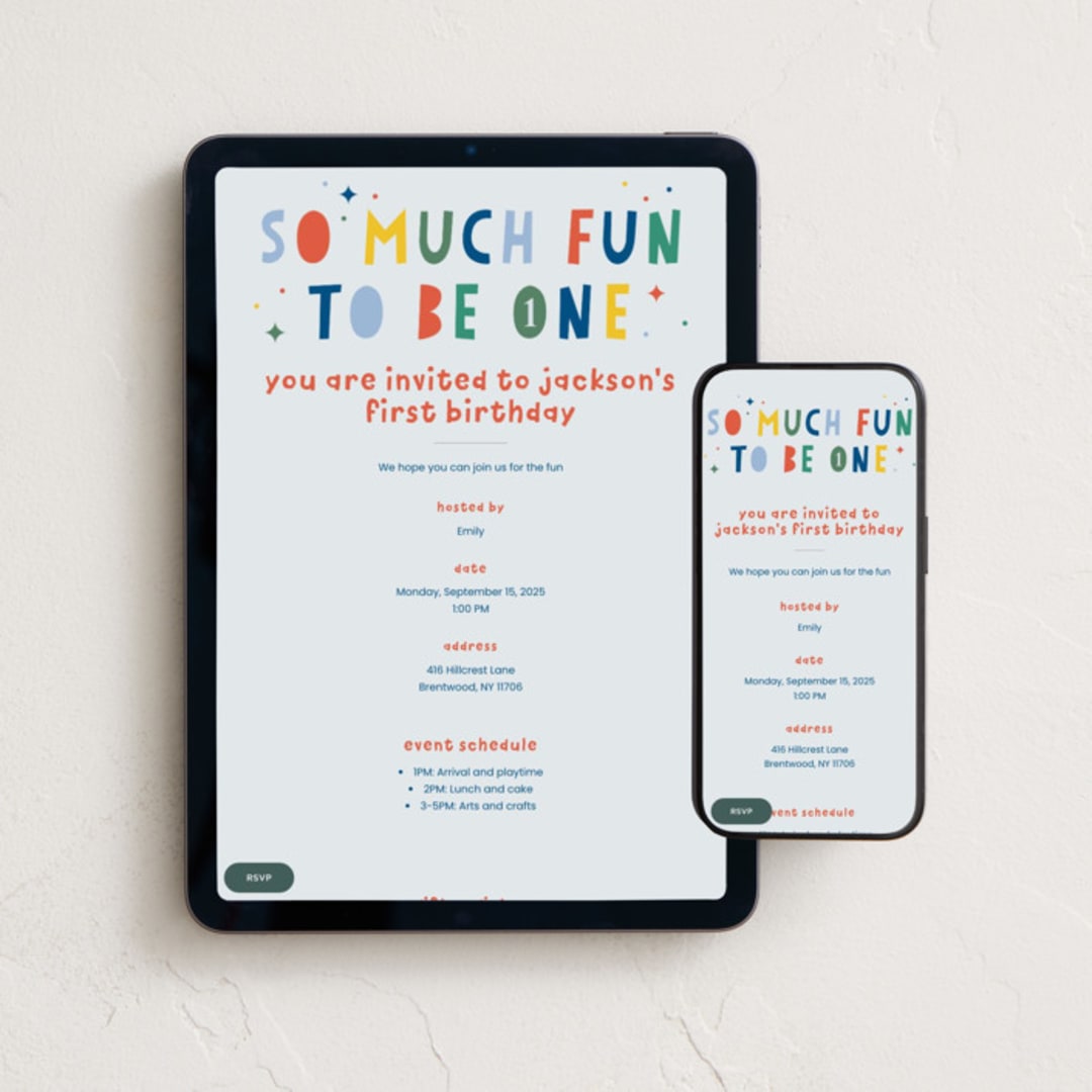 "One is So Fun" - Online Kids Birthday Invitations in Dino by Ashlee Townsend - Mobile + desktop layout