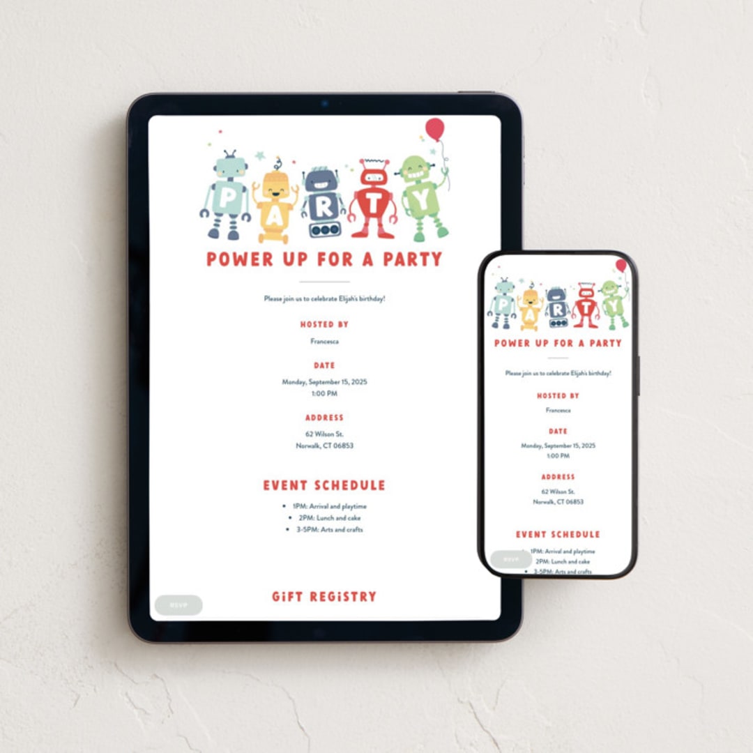 "robots" - Online Kids Birthday Invitations in Confetti by peetie design - Mobile + desktop layout
