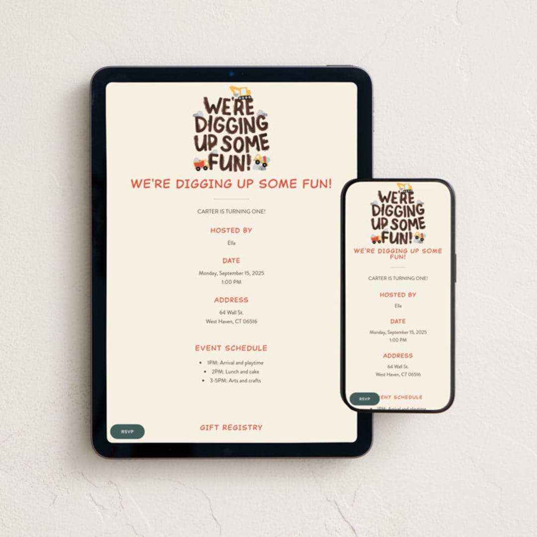 "Digging" - Online Kids Birthday Invitations in Dirt by Megan Cash - Mobile + desktop layout